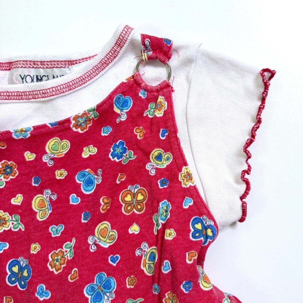 Vintage 90's Y2K Layered T-Shirt Dress Girls 6X Red Floral Lettuce EdgeJumper - Picture 4 of 5